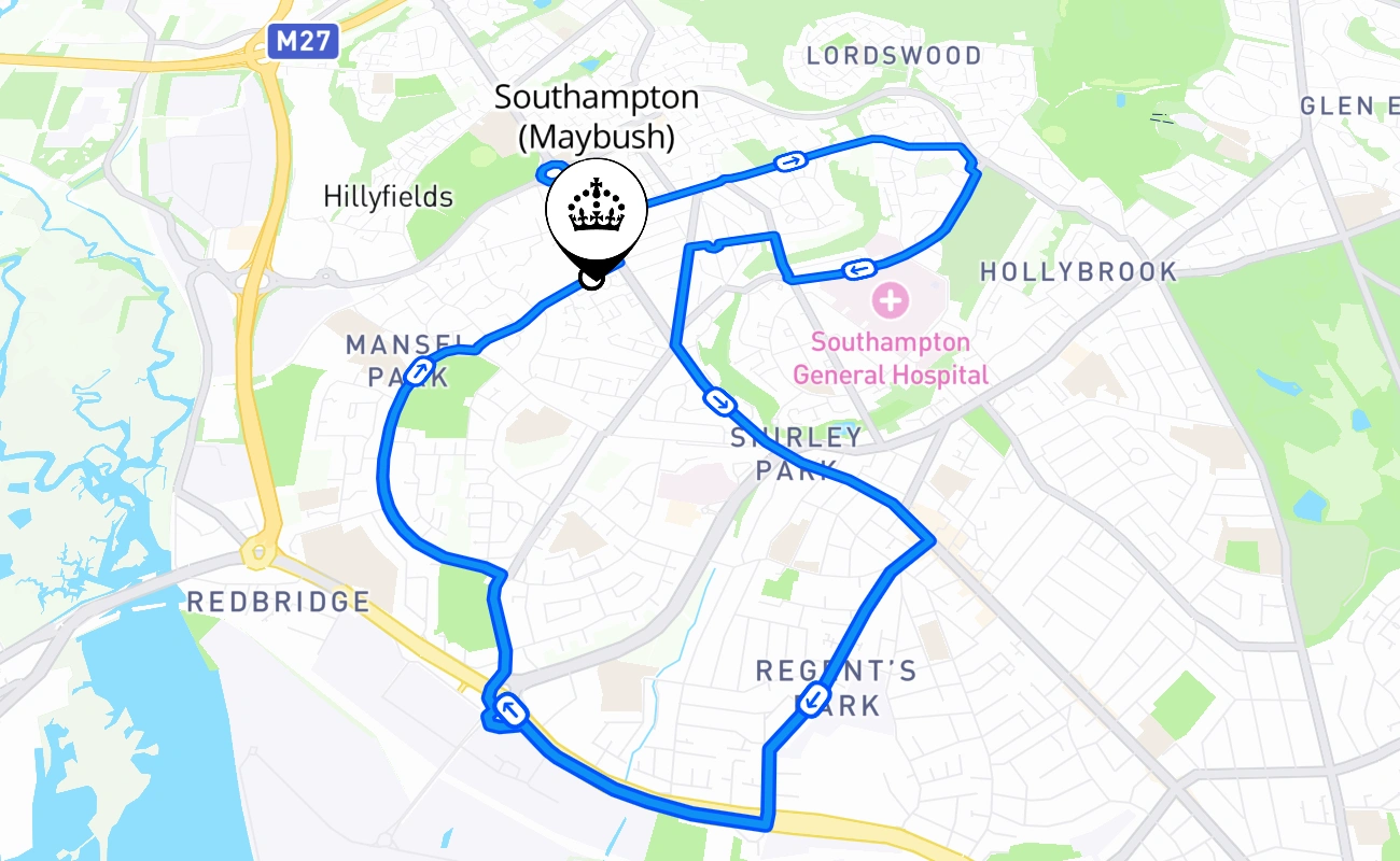 Southampton (Maybush) 驾考路线 #1918 地图 - ENG 英国