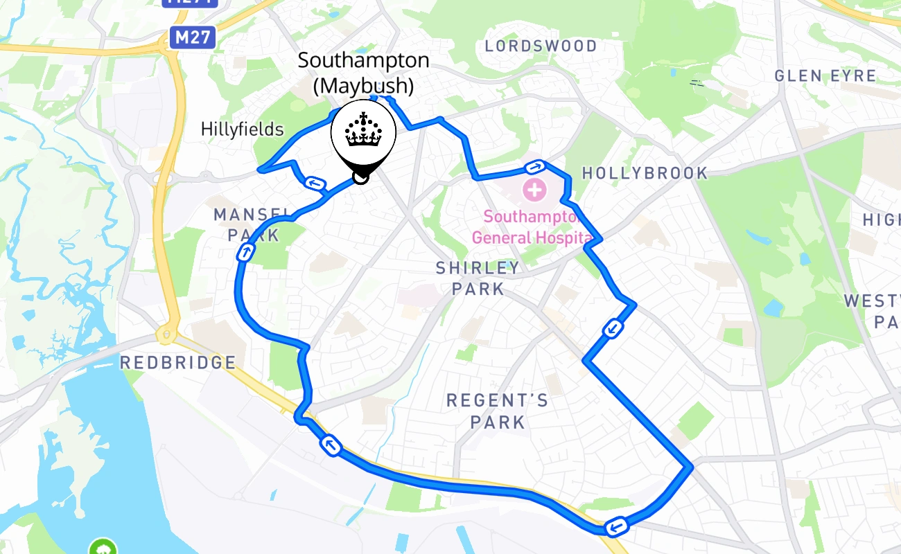 Southampton (Maybush) 驾考路线 #1920 地图 - ENG 英国