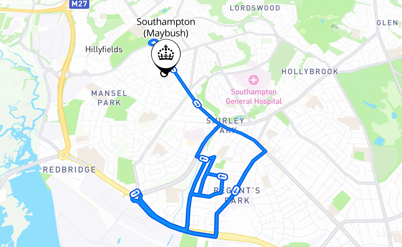 Southampton (Maybush) 驾考路线 #1921 地图 - ENG 英国
