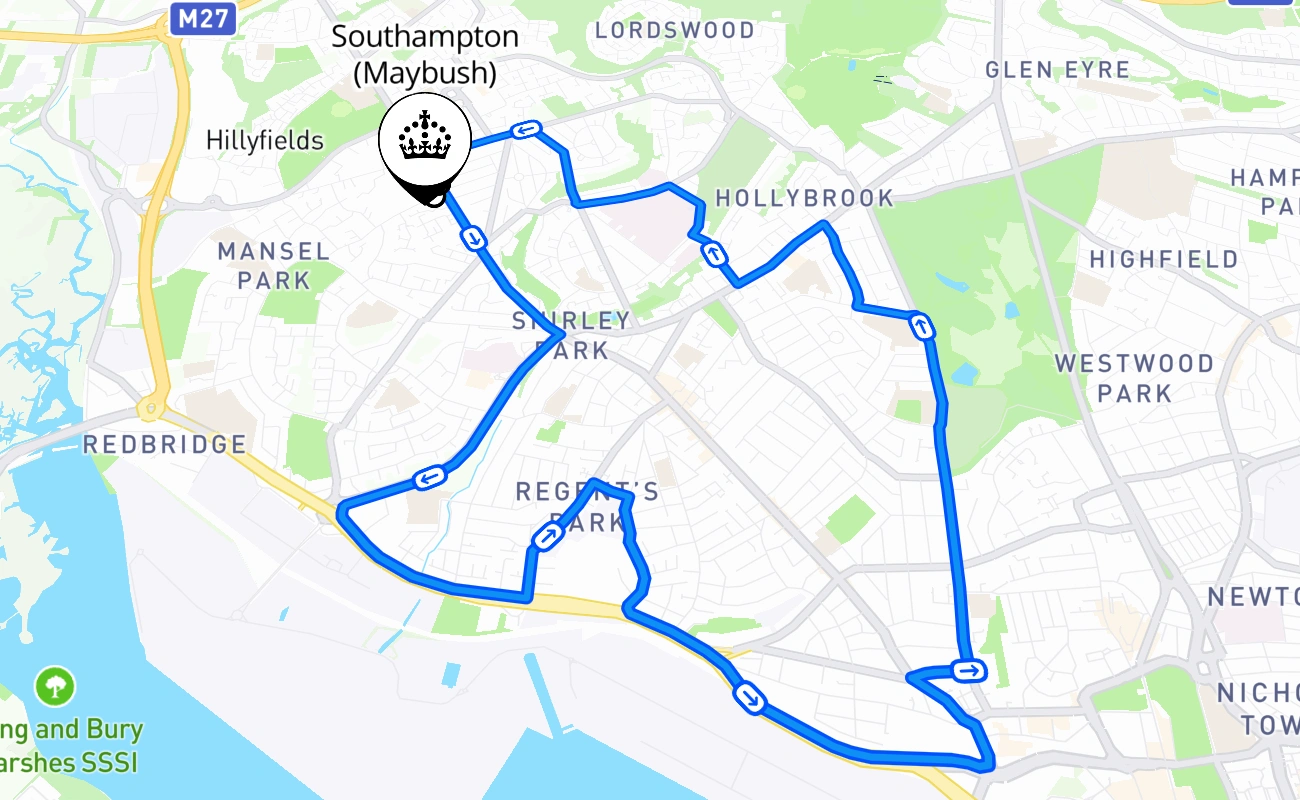 Southampton (Maybush) 驾考路线 #1925 地图 - ENG 英国