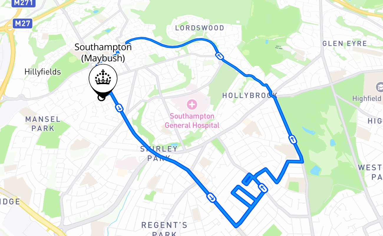 Southampton (Maybush) 驾考路线 #1929 地图 - ENG 英国