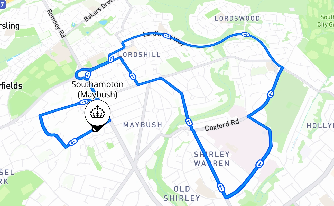 Southampton (Maybush) 驾考路线 #1931 地图 - ENG 英国