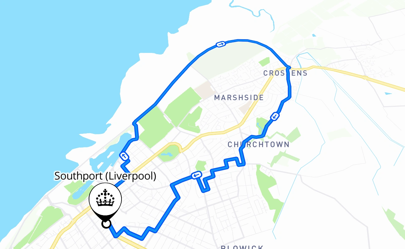 Southport (Liverpool) driving test route #674 map - ENG United Kingdom