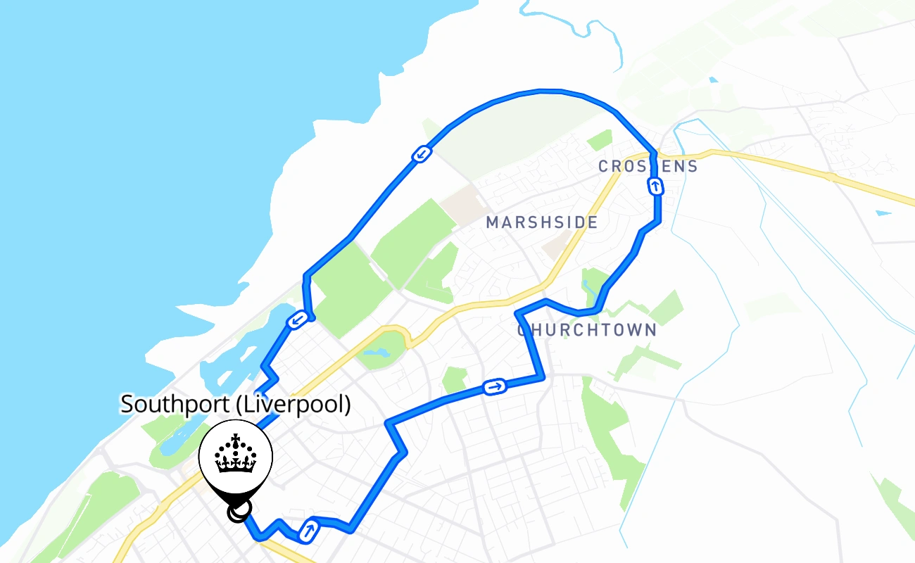 Southport (Liverpool) driving test route #681 map - ENG United Kingdom