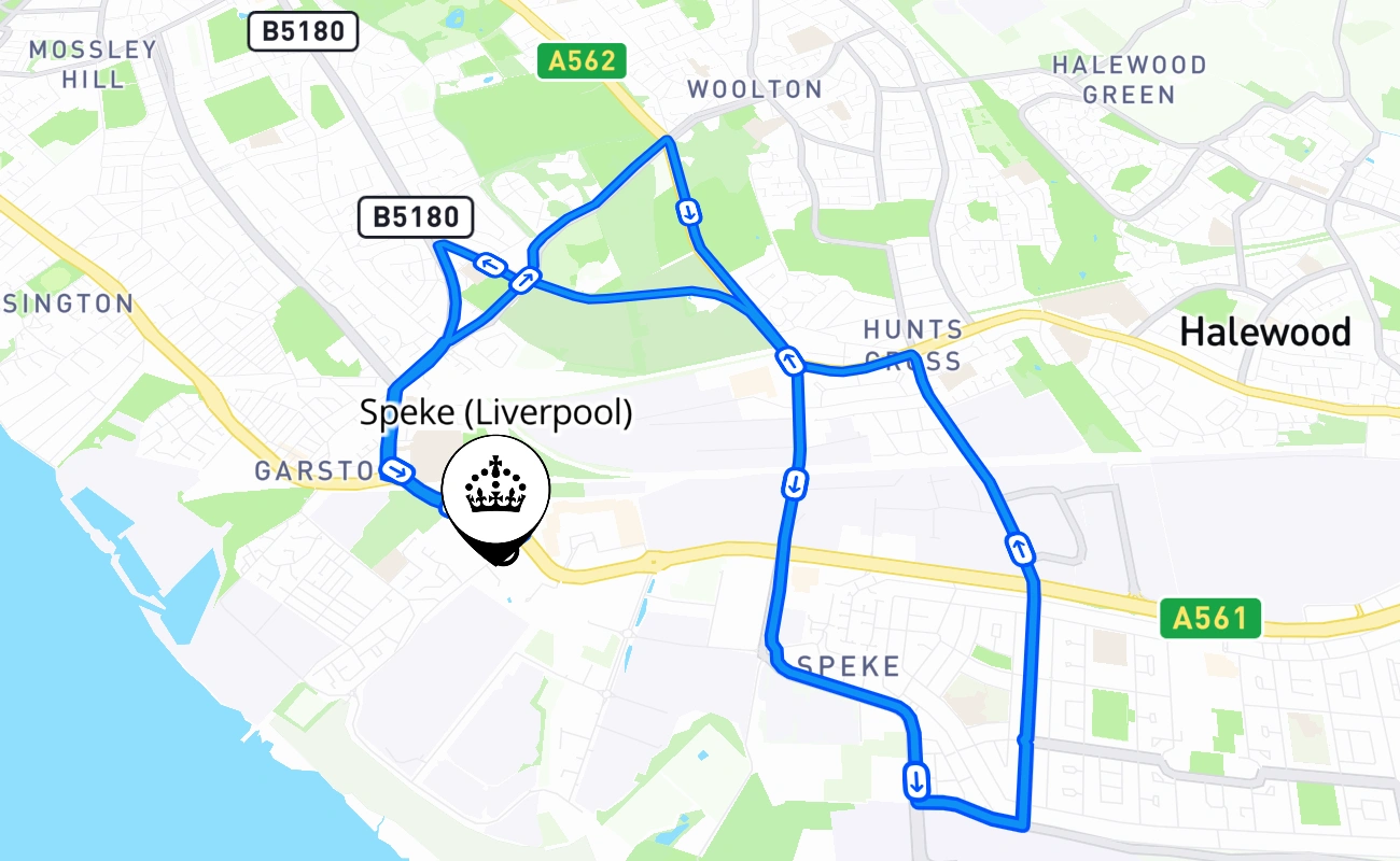 Speke (Liverpool) driving test route #882 map - ENG United Kingdom