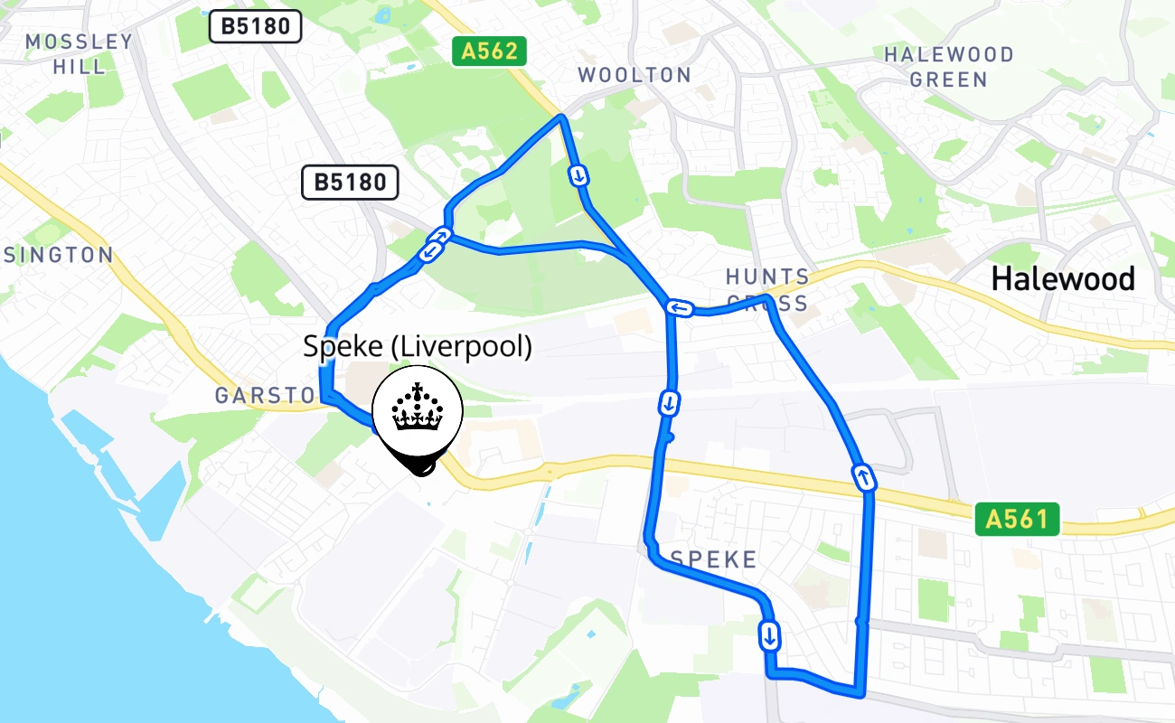 Speke (Liverpool) driving test route #894 map - ENG United Kingdom