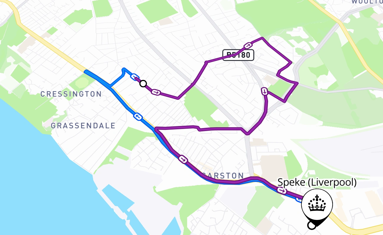 Speke (Liverpool) driving test route #2537 map - ENG United Kingdom