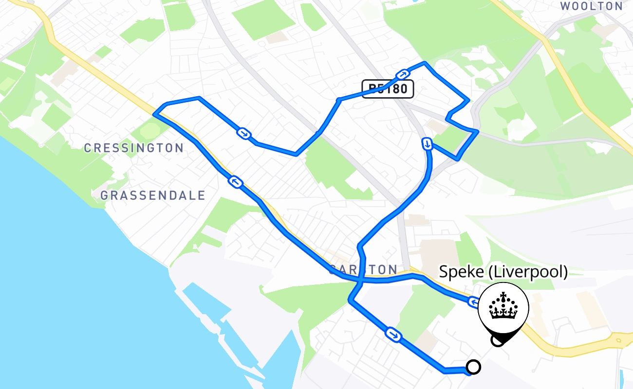 Speke (Liverpool) driving test route #2538 map - ENG United Kingdom