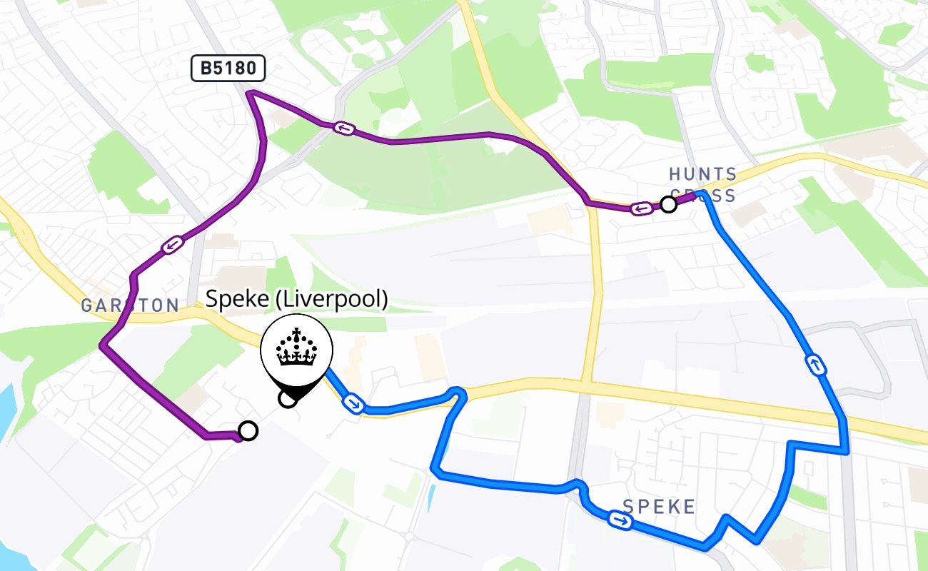 Speke (Liverpool) driving test route #2539 map - ENG United Kingdom