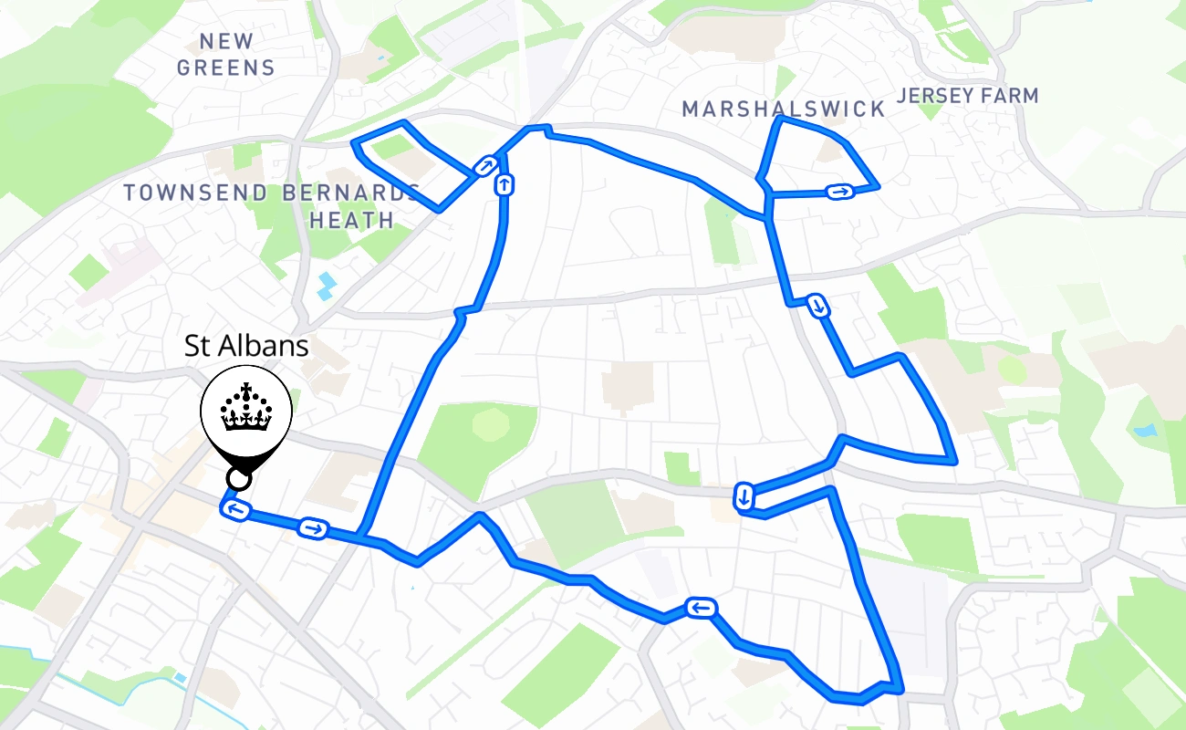 St Albans driving test route #767 map - ENG United Kingdom