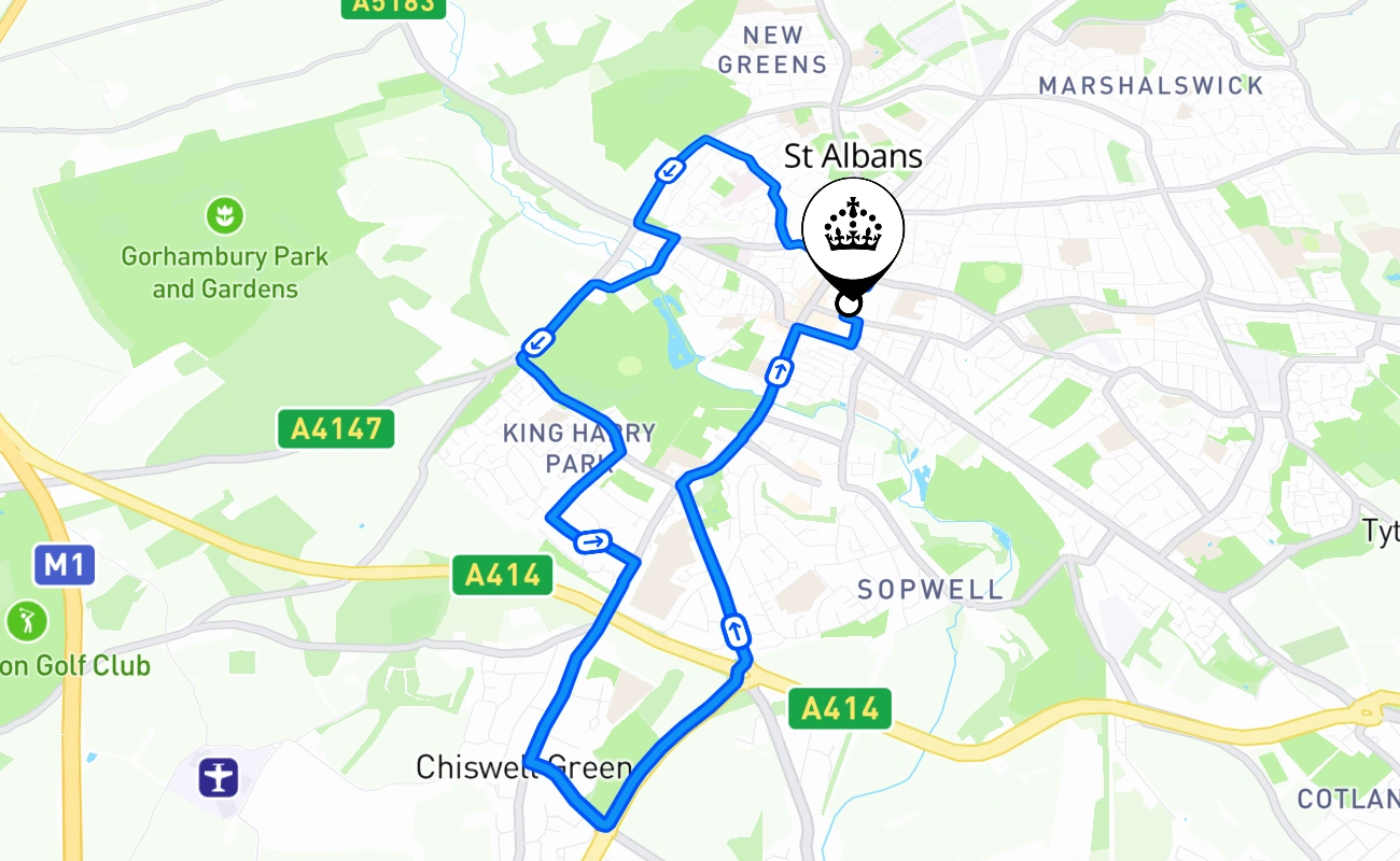 St Albans driving test route #770 map - ENG United Kingdom