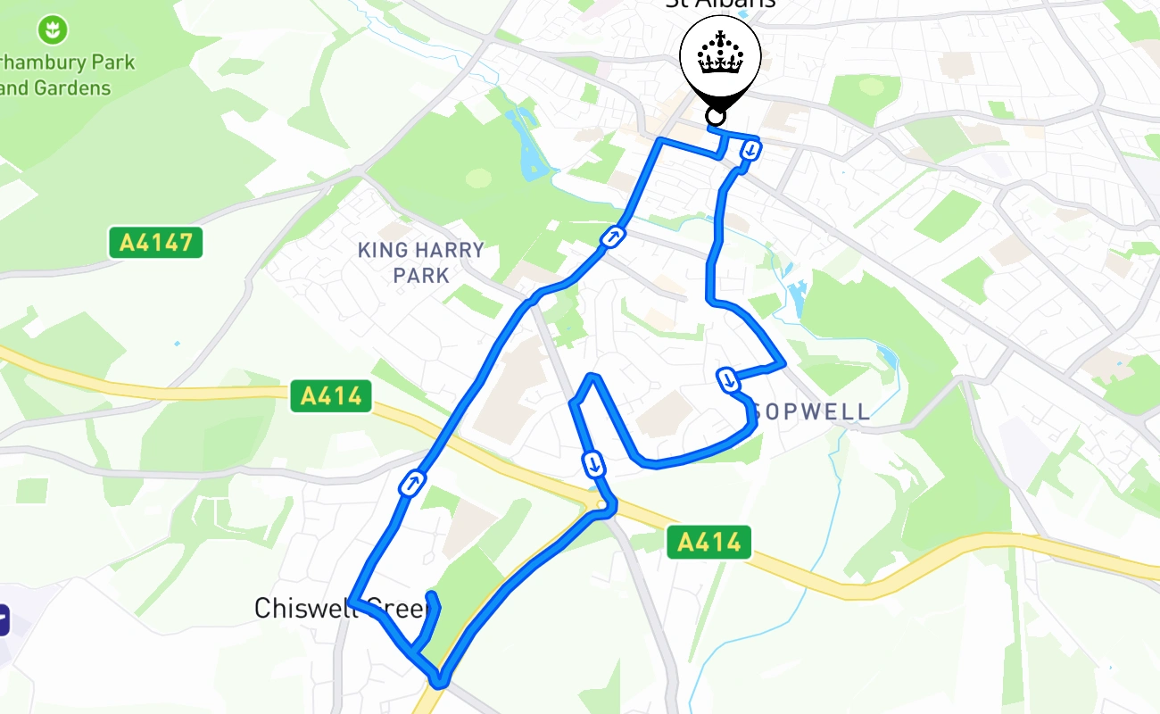 St Albans driving test route #771 map - ENG United Kingdom