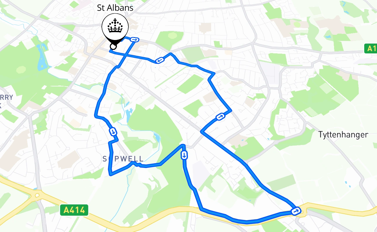 St Albans driving test route #773 map - ENG United Kingdom