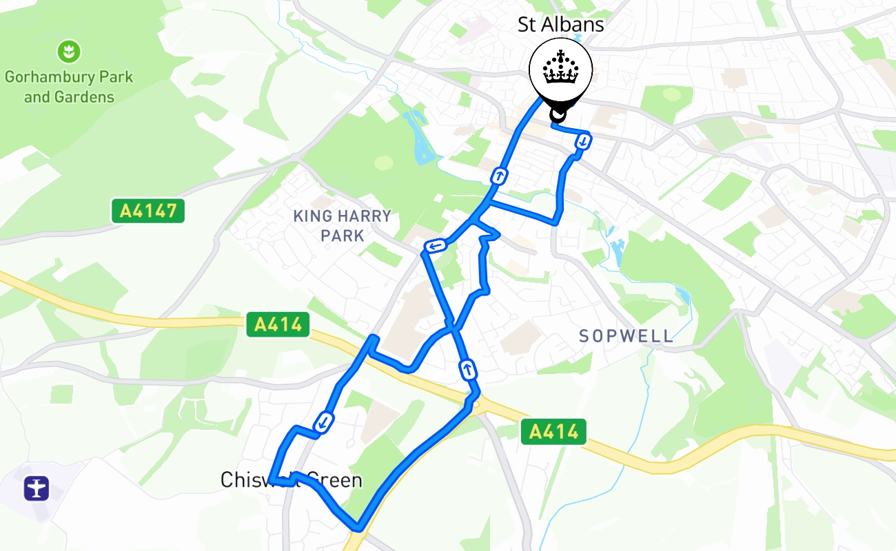 St Albans driving test route #1824 map - ENG United Kingdom