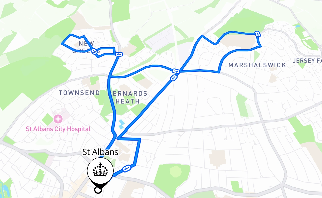 St Albans driving test route #1826 map - ENG United Kingdom