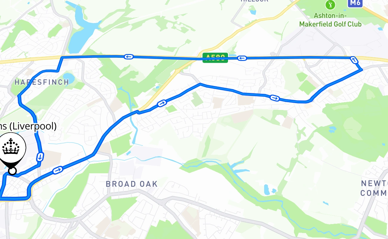 St Helens (Liverpool) 驾考路线 #1220 地图 - ENG 英国