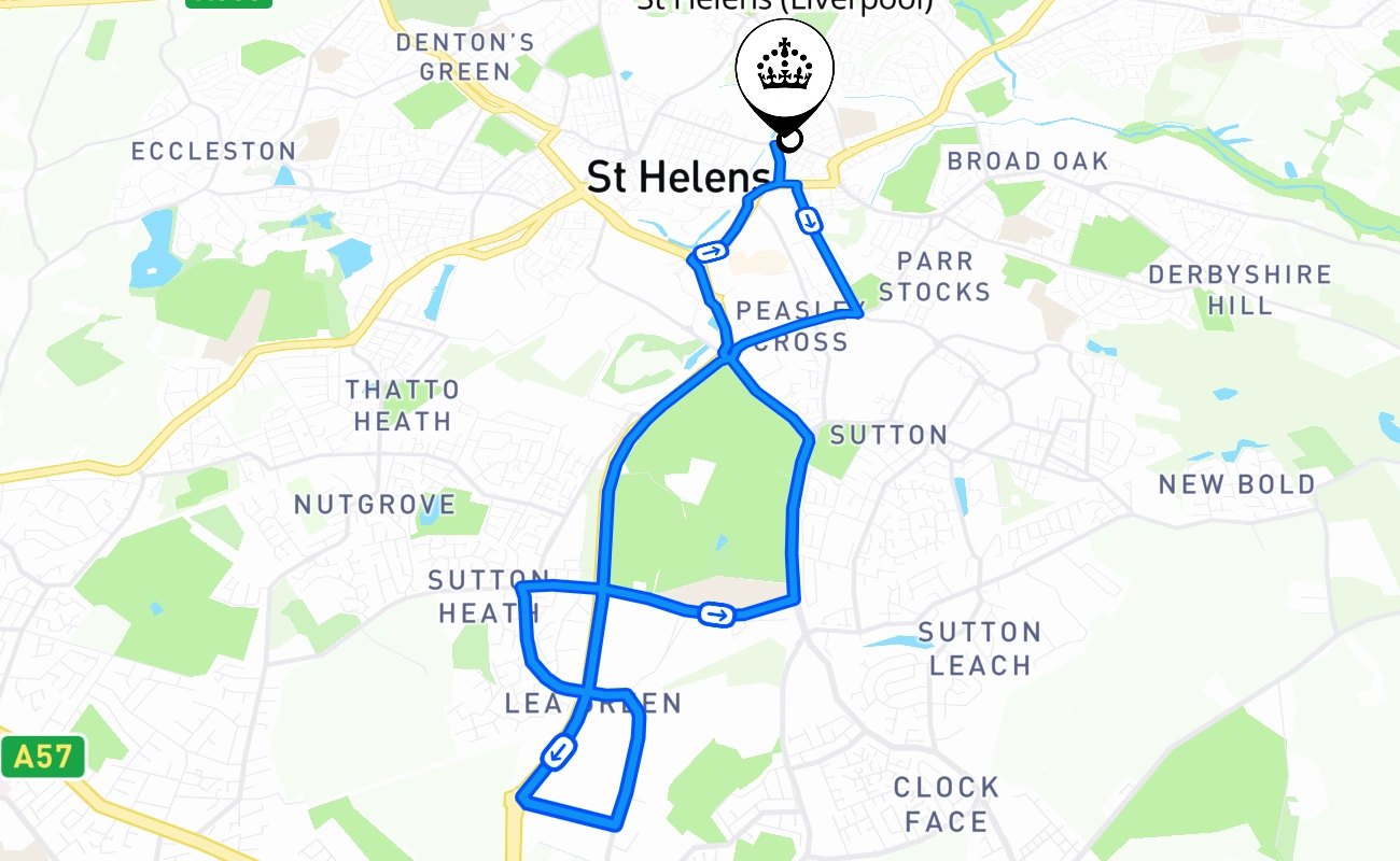 St Helens (Liverpool) 驾考路线 #1222 地图 - ENG 英国