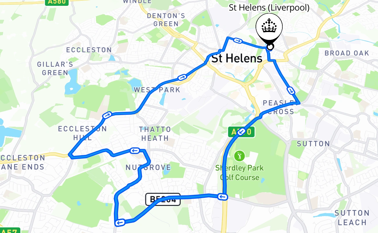 St Helens (Liverpool) 驾考路线 #1223 地图 - ENG 英国
