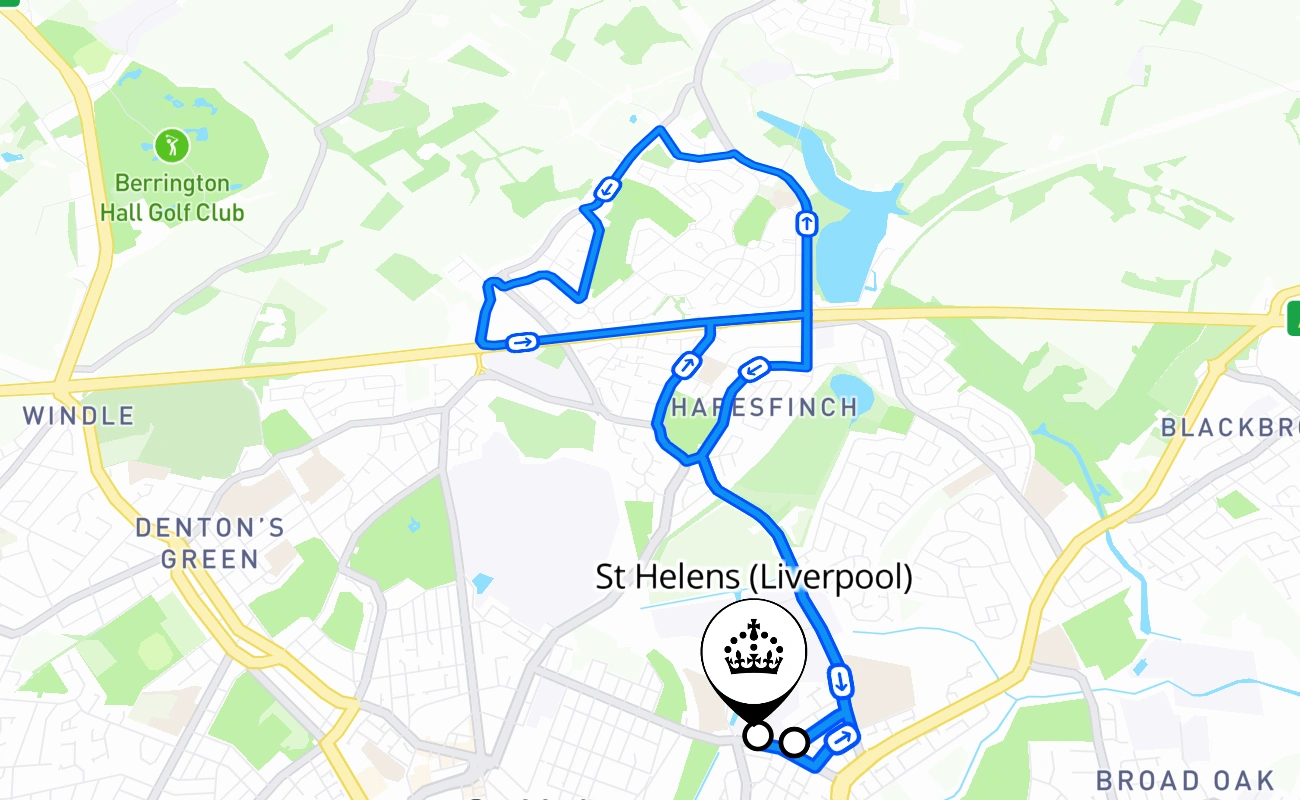 St Helens (Liverpool) driving test route #2565 map - ENG United Kingdom