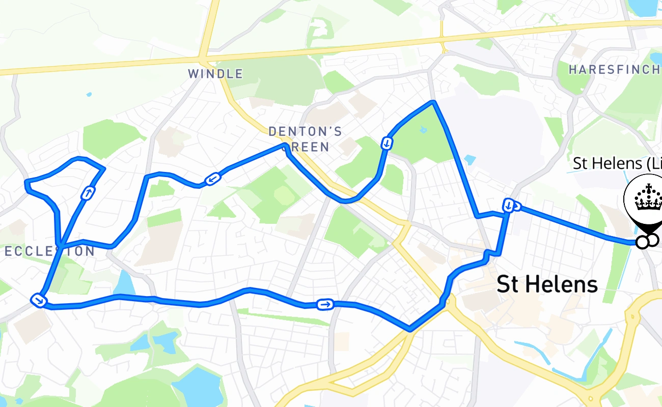 St Helens (Liverpool) driving test route #2567 map - ENG United Kingdom