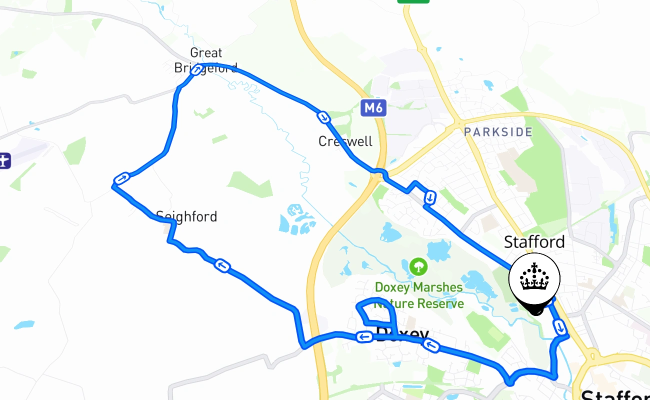 Stafford driving test route #2405 map - ENG United Kingdom