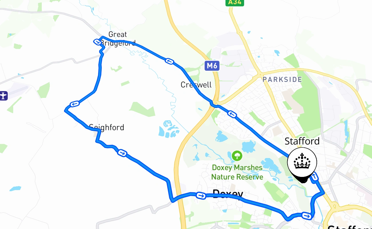 Stafford driving test route #2408 map - ENG United Kingdom