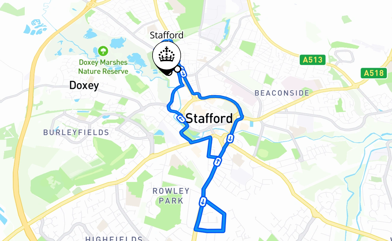Stafford driving test route #2755 map - ENG United Kingdom