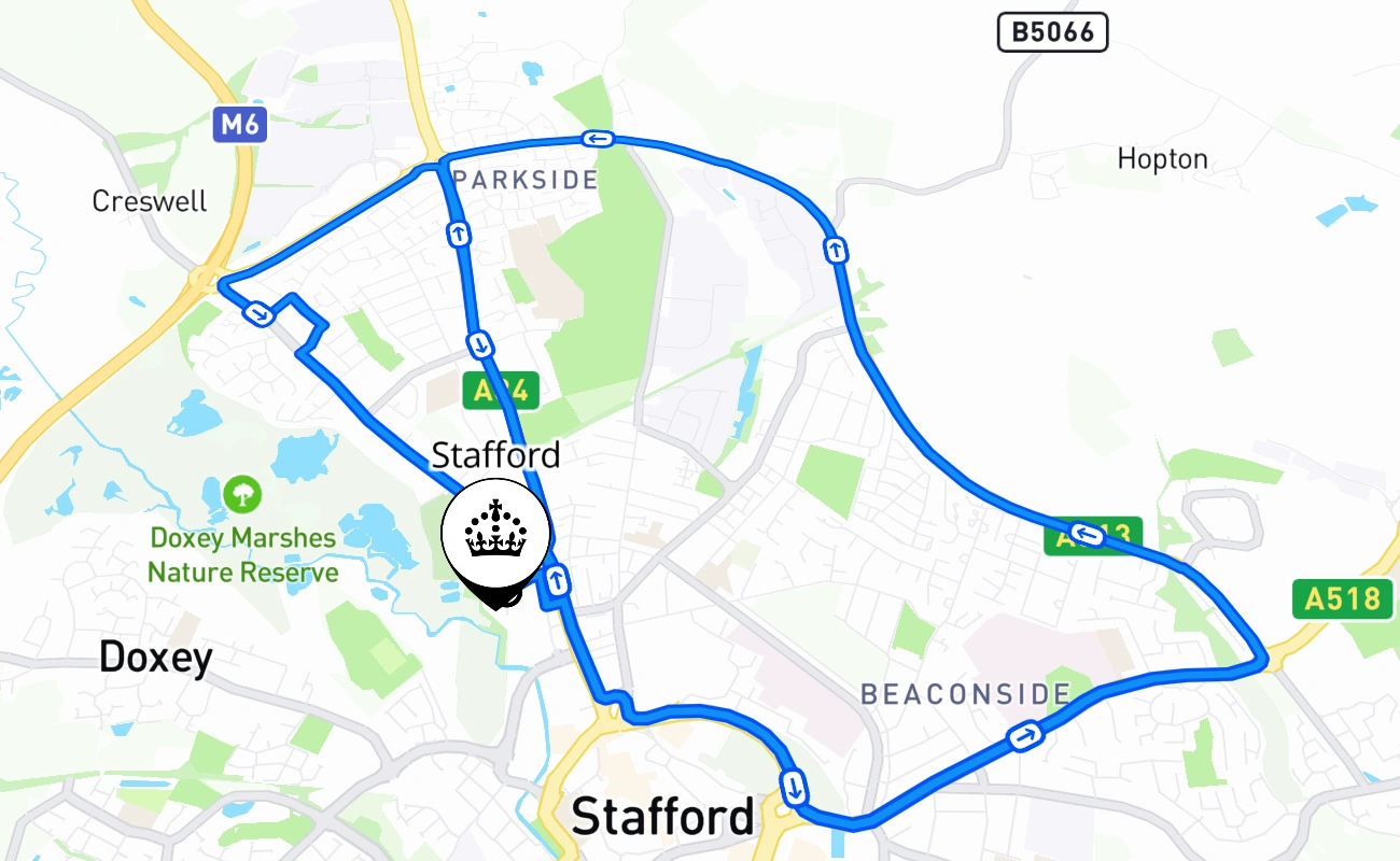 Stafford driving test route #2756 map - ENG United Kingdom
