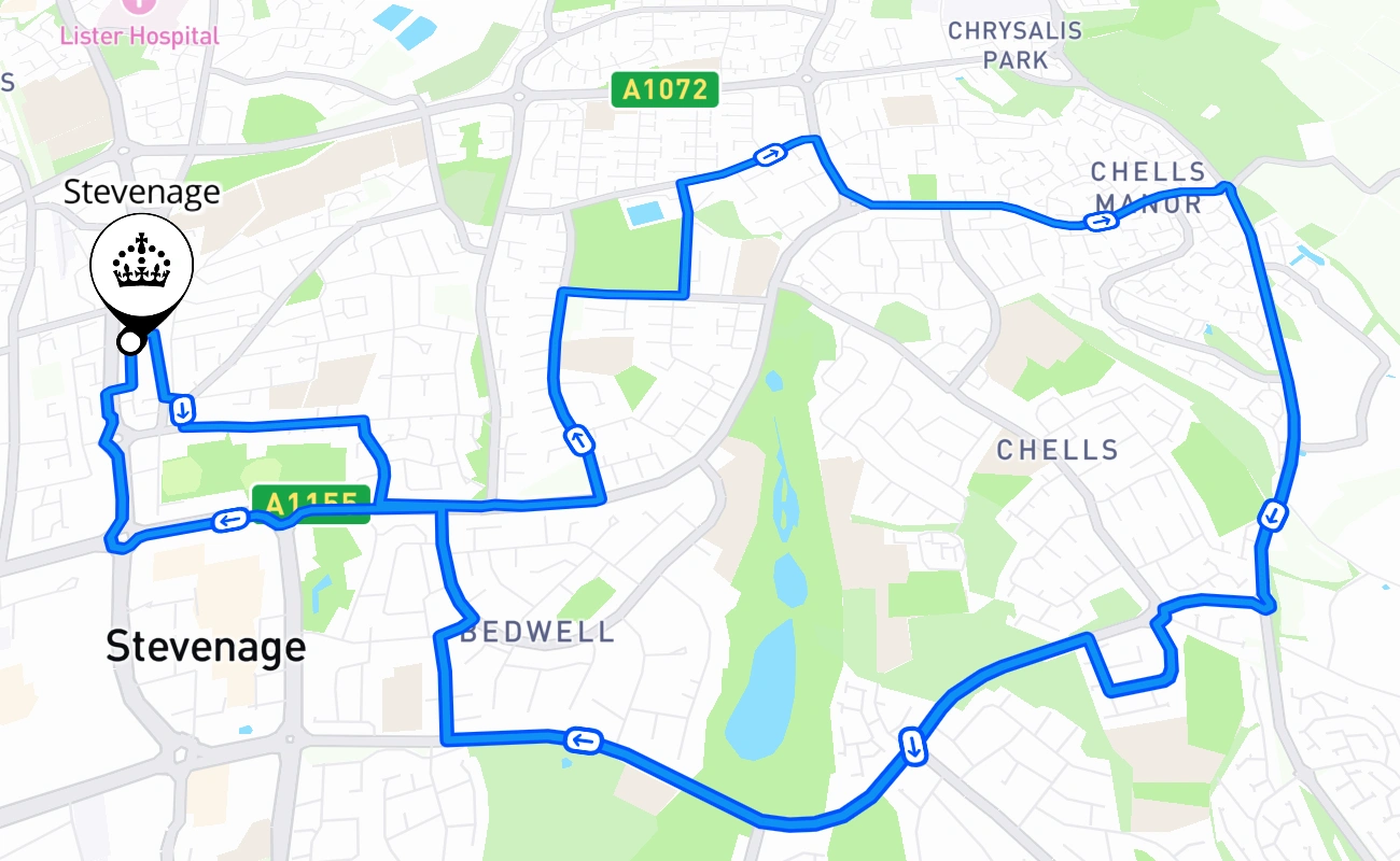 Stevenage driving test route #901 map - ENG United Kingdom