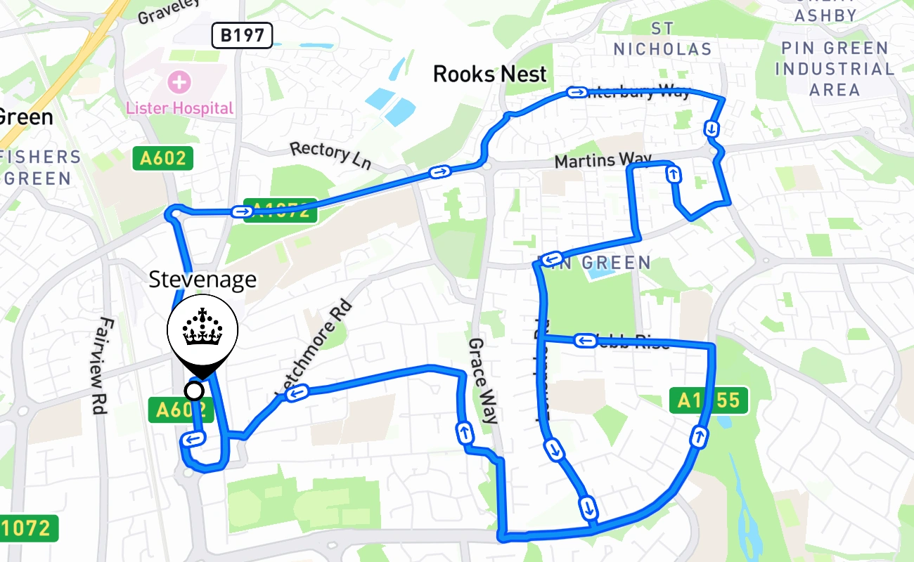 Stevenage 驾考路线 #1884 地图 - ENG 英国