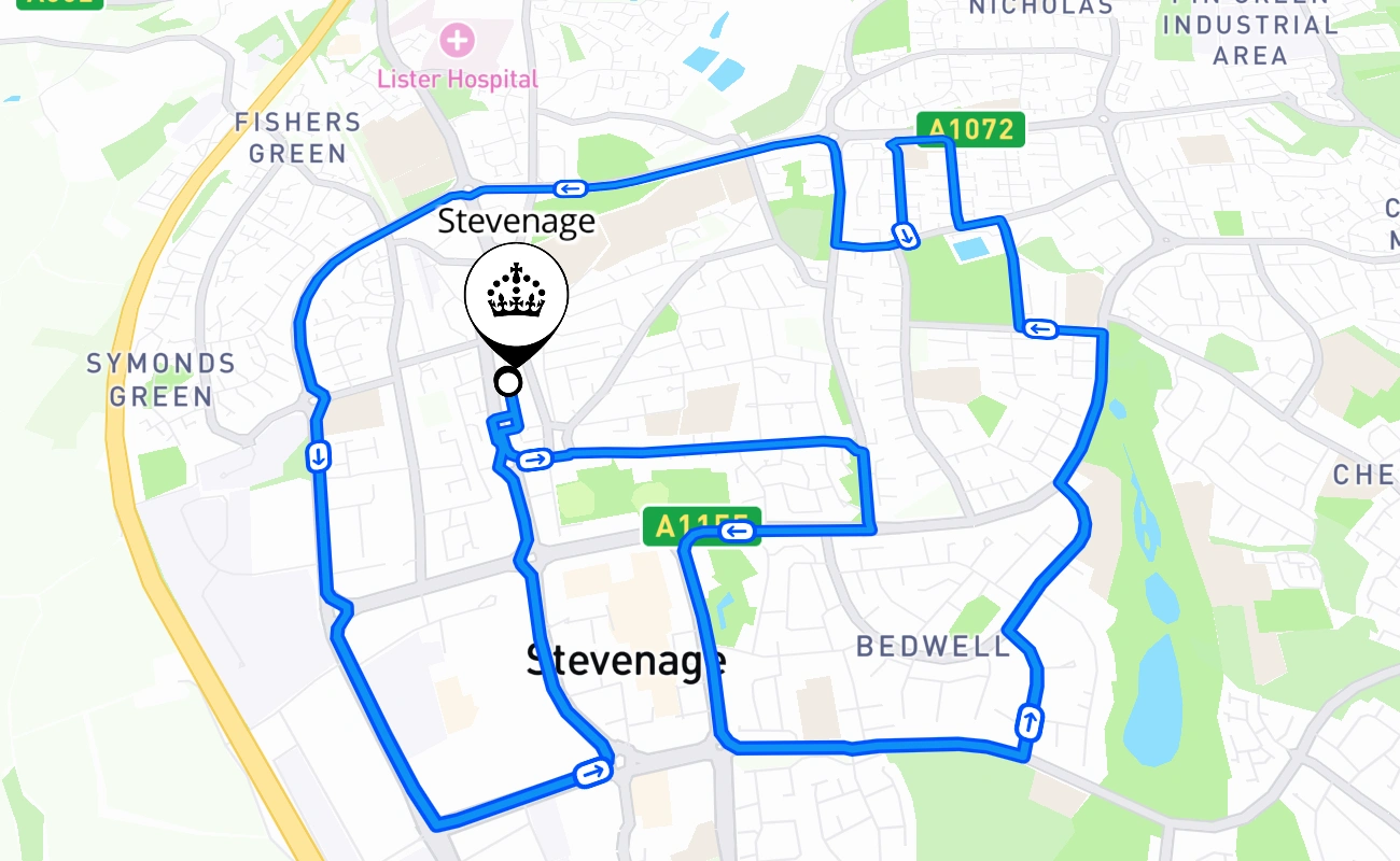 Stevenage 驾考路线 #1886 地图 - ENG 英国