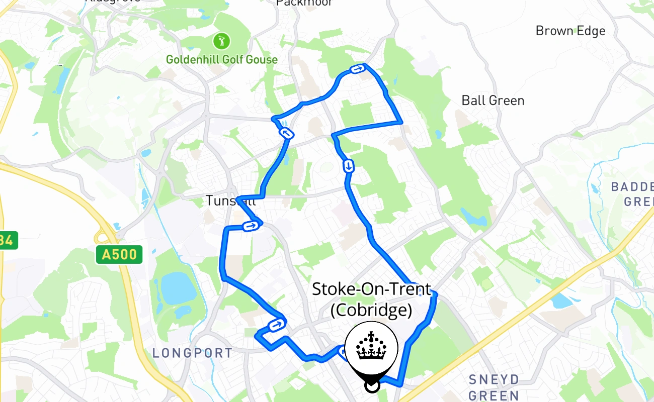 Stoke-On-Trent (Cobridge) driving test route #2025 map - ENG United Kingdom