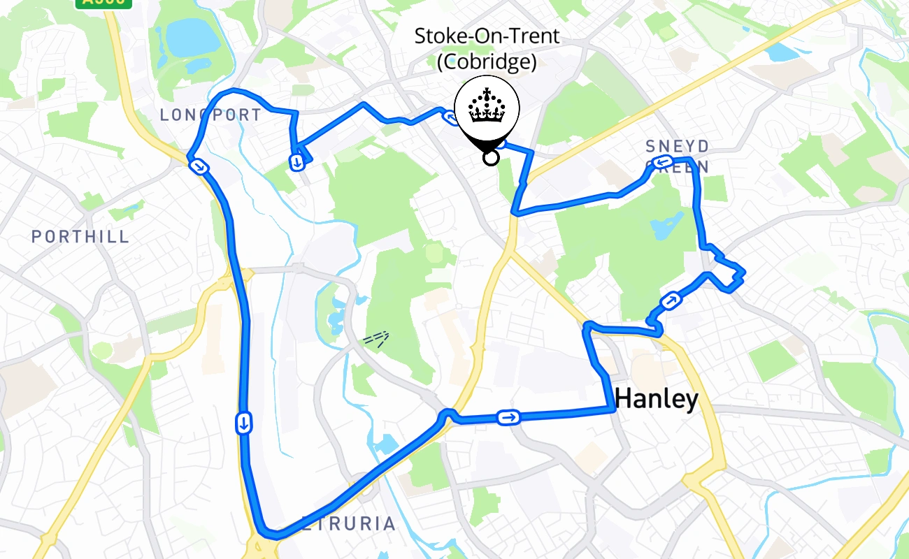 Stoke-On-Trent (Cobridge) driving test route #2026 map - ENG United Kingdom