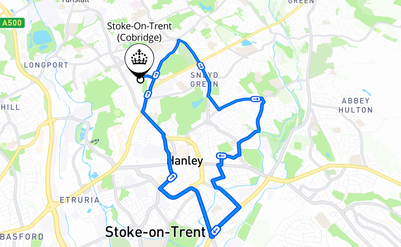 Stoke-On-Trent (Cobridge) driving test route #2028 map - ENG United Kingdom