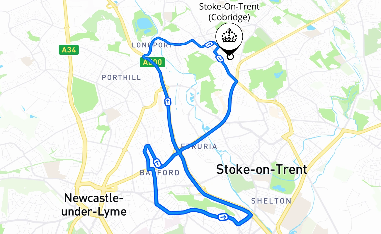 Stoke-On-Trent (Cobridge) driving test route #2031 map - ENG United Kingdom