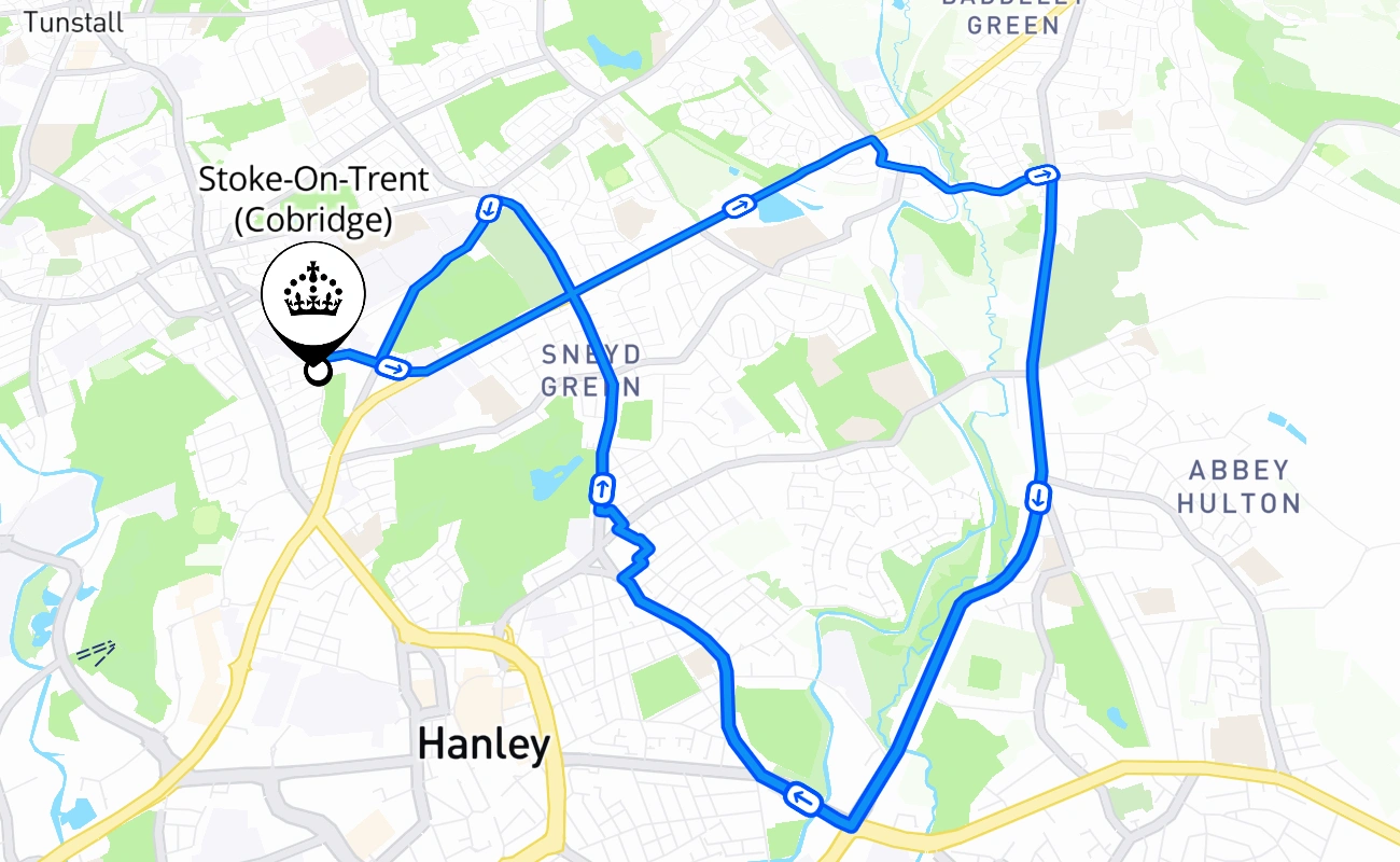 Stoke-On-Trent (Cobridge) driving test route #2032 map - ENG United Kingdom