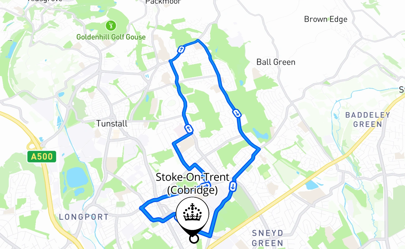 Stoke-On-Trent (Cobridge) driving test route #2033 map - ENG United Kingdom