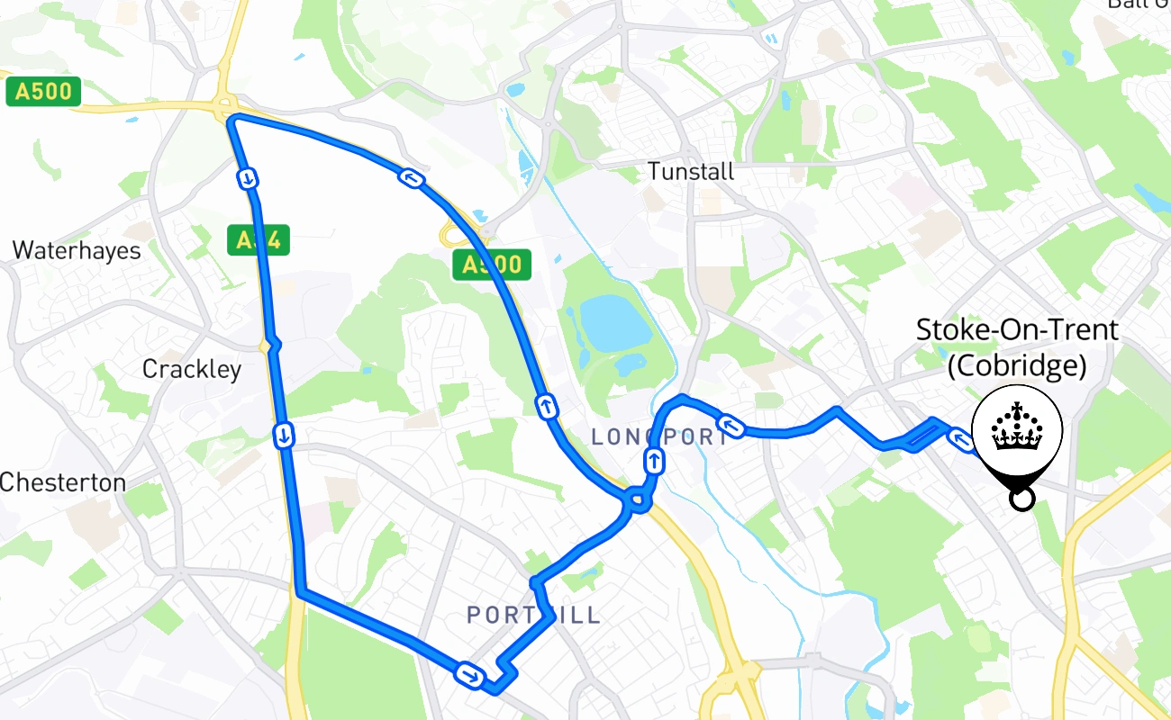 Stoke-On-Trent (Cobridge) driving test route #2034 map - ENG United Kingdom