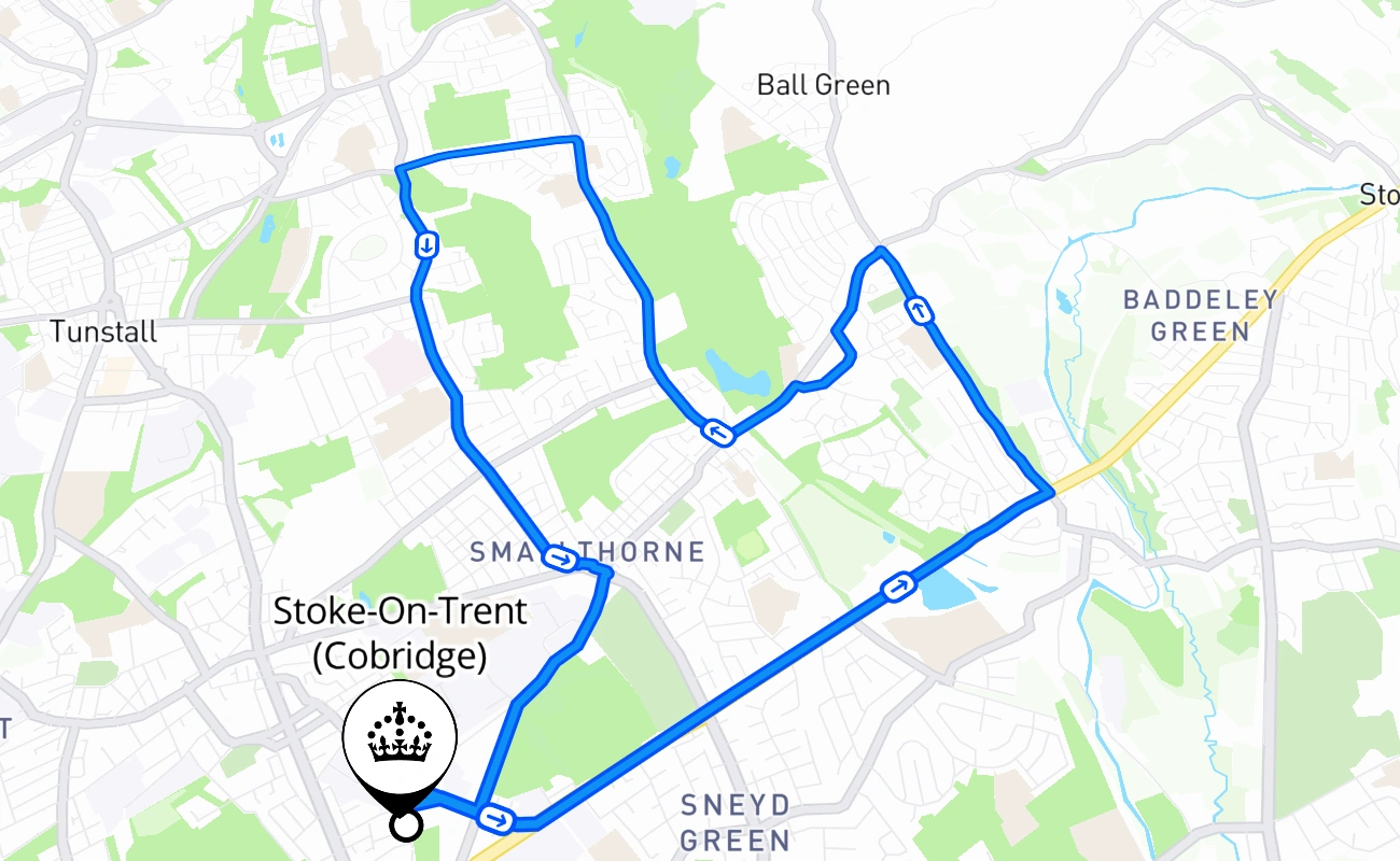 Stoke-On-Trent (Cobridge) driving test route #2035 map - ENG United Kingdom
