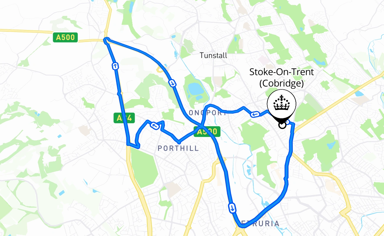 Stoke-On-Trent (Cobridge) driving test route #2037 map - ENG United Kingdom