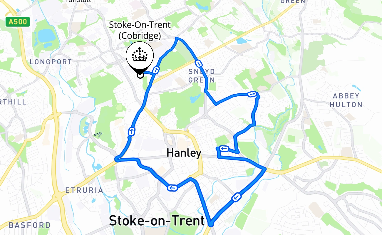 Stoke-On-Trent (Cobridge) driving test route #2040 map - ENG United Kingdom