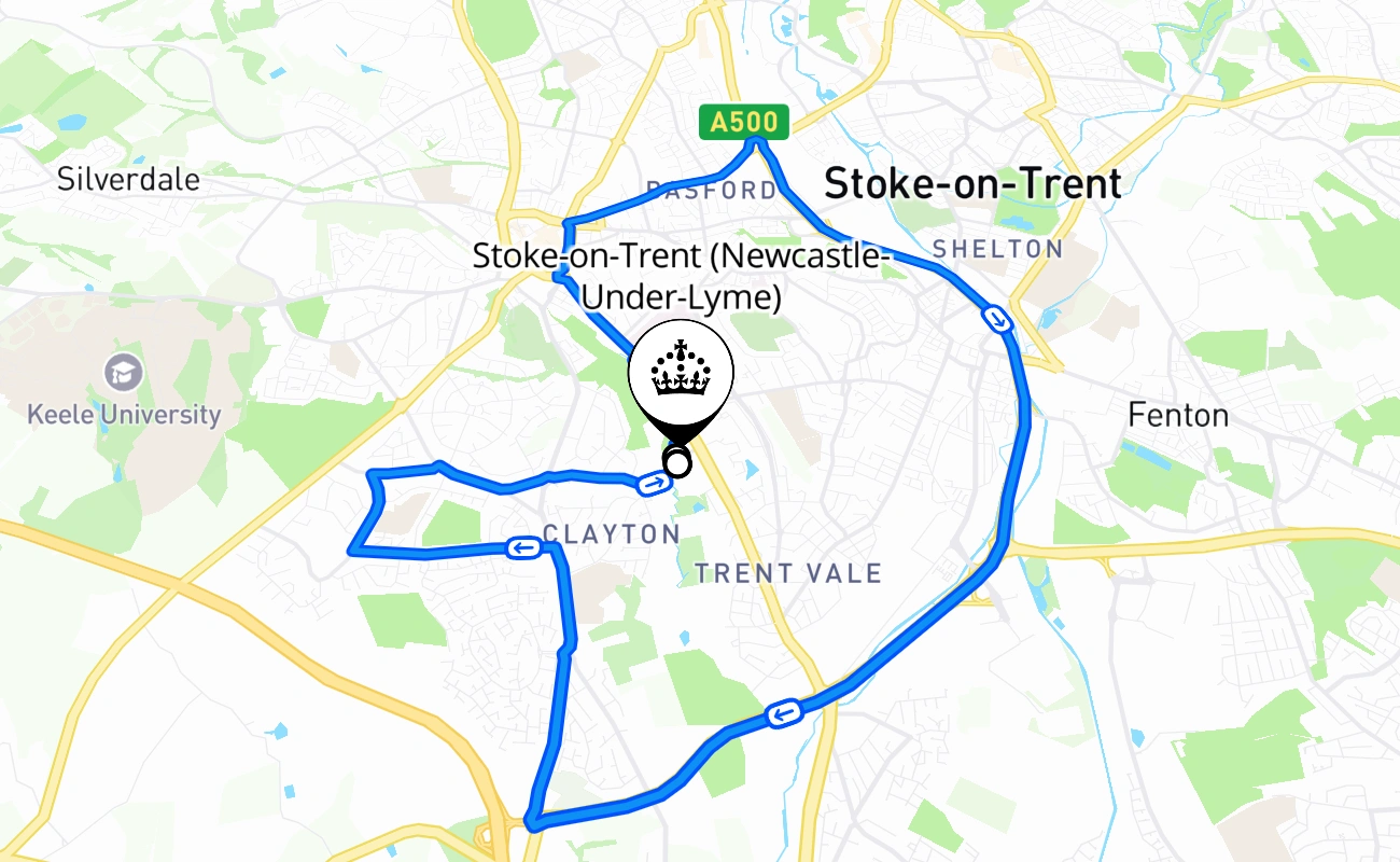 Stoke-on-Trent (Newcastle-Under-Lyme) 驾考路线 #2283 地图 - ENG 英国