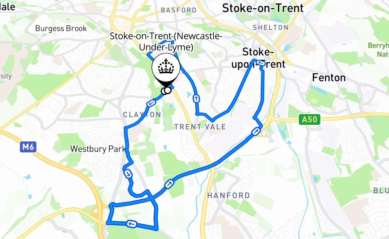 Stoke-on-Trent (Newcastle-Under-Lyme) 驾考路线 #2284 地图 - ENG 英国