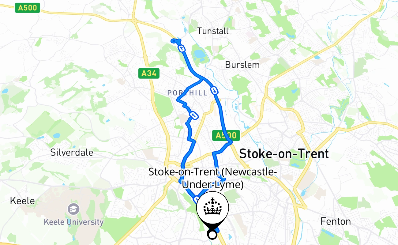Stoke-on-Trent (Newcastle-Under-Lyme) 驾考路线 #2285 地图 - ENG 英国