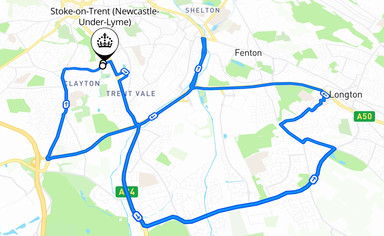 Stoke-on-Trent (Newcastle-Under-Lyme) 驾考路线 #2287 地图 - ENG 英国