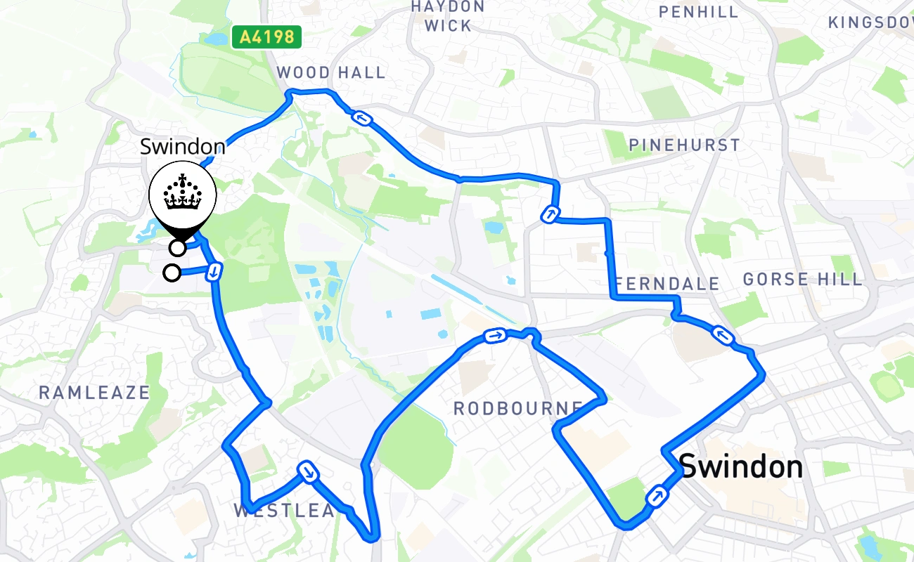 Swindon driving test route #2276 map - ENG United Kingdom