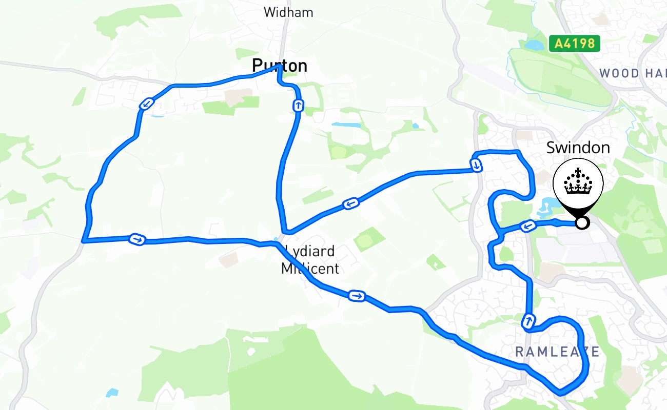 Swindon driving test route #2277 map - ENG United Kingdom