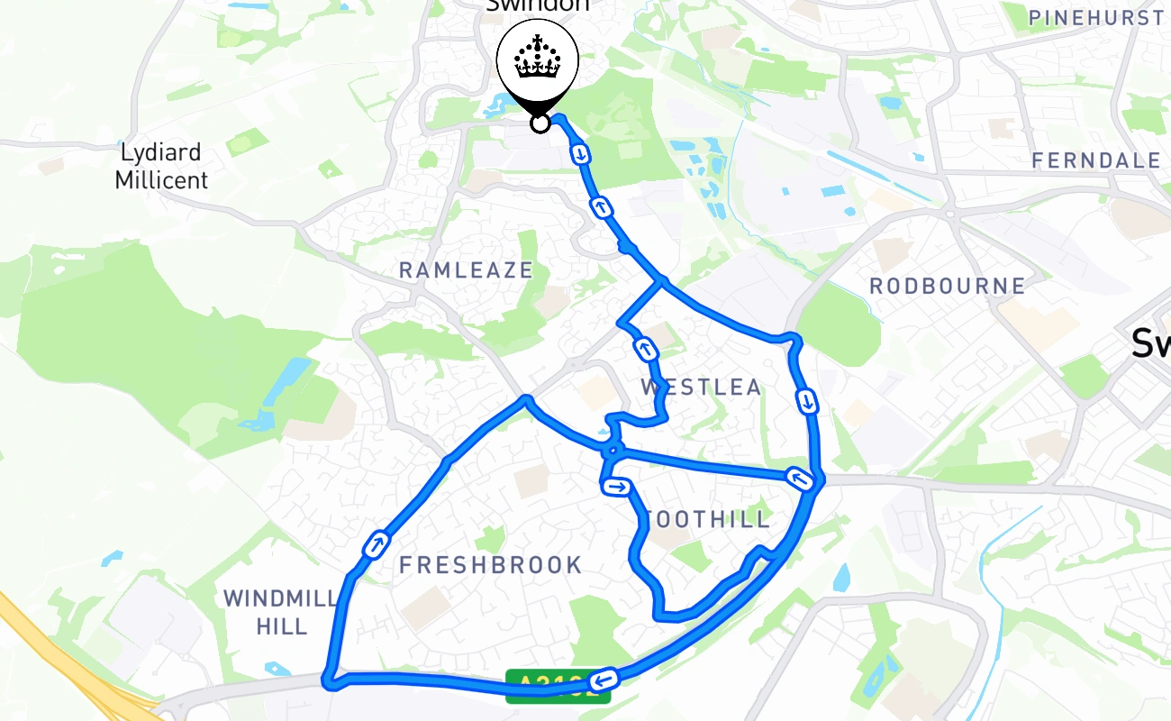 Swindon driving test route #2278 map - ENG United Kingdom