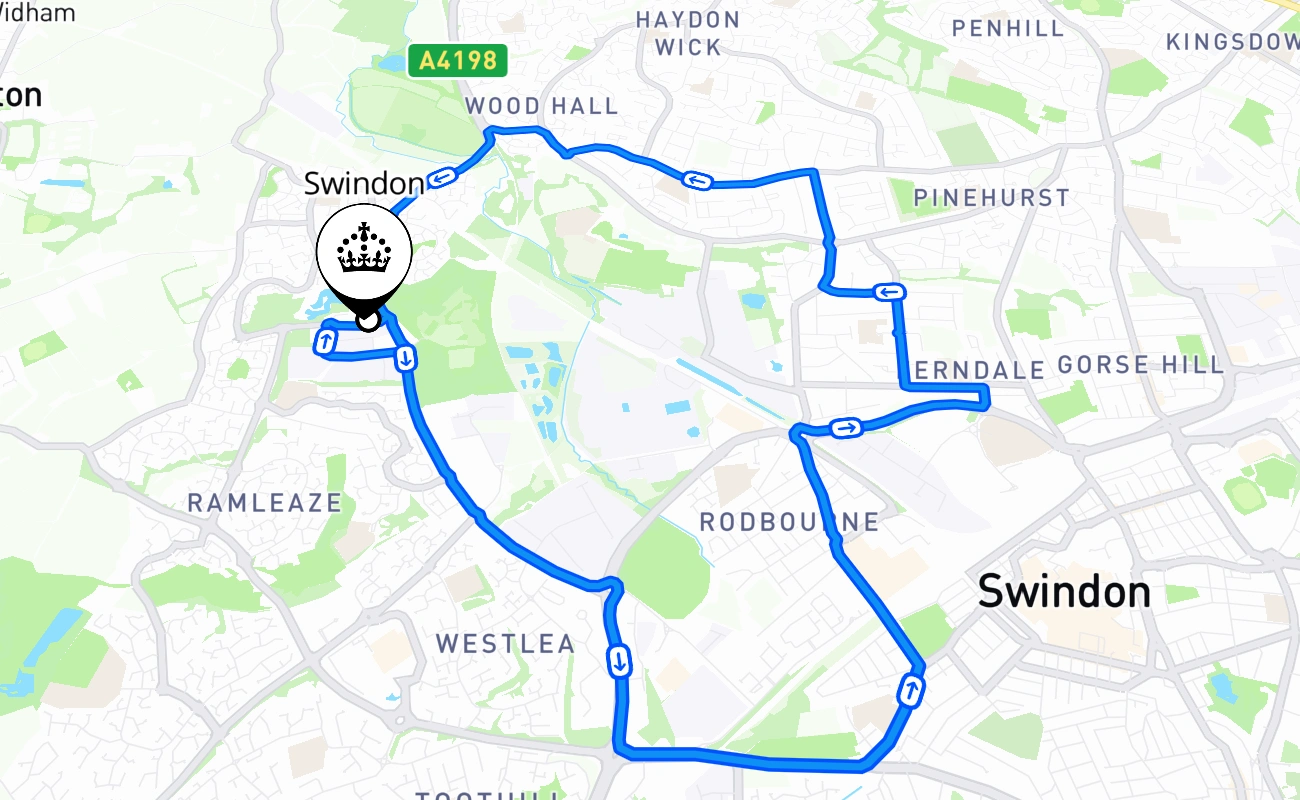 Swindon driving test route #2279 map - ENG United Kingdom