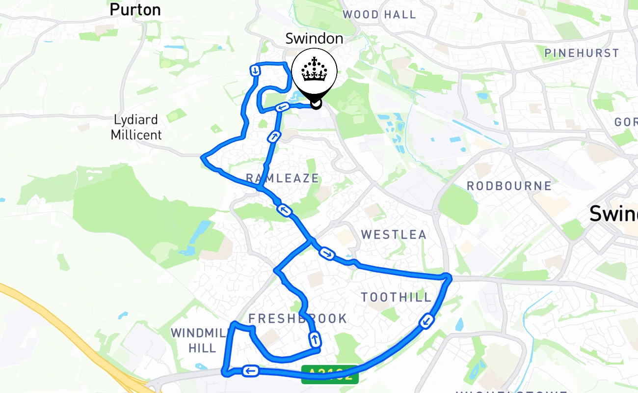 Swindon driving test route #2280 map - ENG United Kingdom